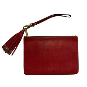 Fossil Burgundy Leather Tassel Clutch Wristlet